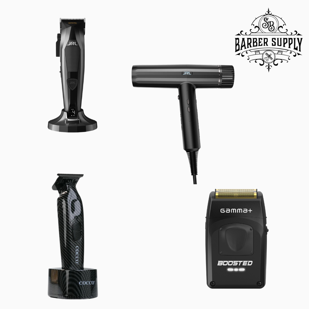 JRL Diamante Clipper + Cocco Carbon Fiber Trimmer + Gamma+ BoostedUp Shaver + JRL Forte Hair Dryer (Black)