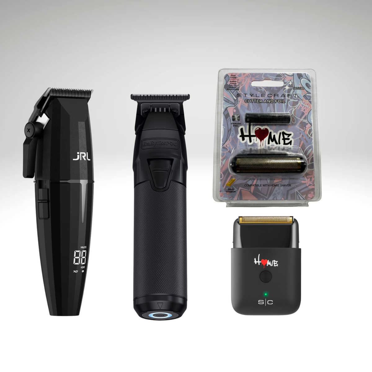 JRL Onyx Clipper + BaBylissPRO BlackFX Trimmer + Homie Shaver + Homie Shaver Replacement Foil