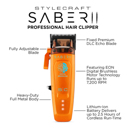 StyleCraft Saber 2 Professional Hair Clipper (Orange)