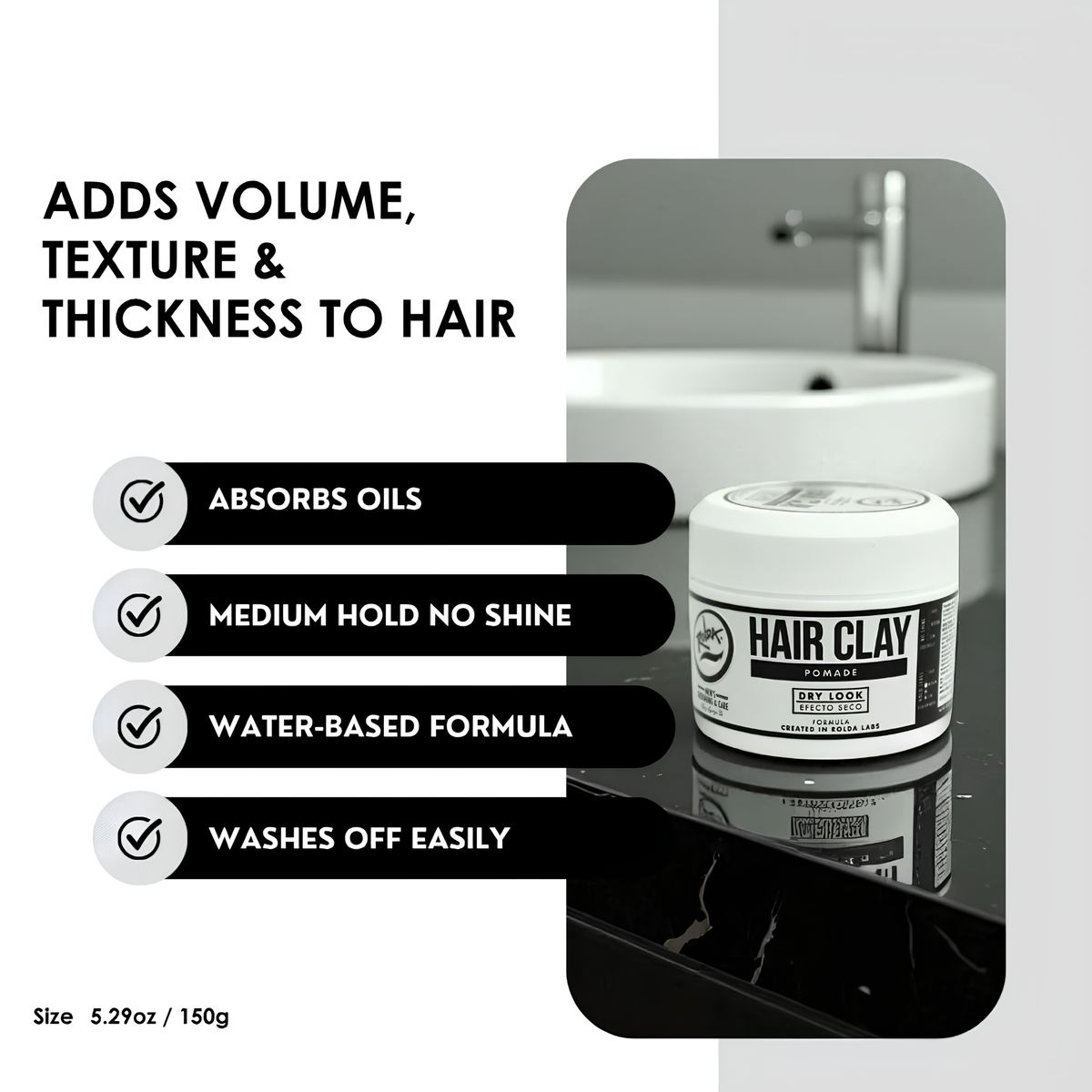 Rolda Dry Look Hair Clay Pomade - 5.29oz